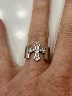 Sterling-Look Cross Open Band Ring in Silver